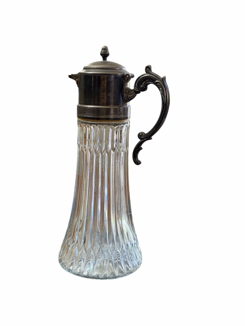 Vintage Silverplate Heavy Glass Claret Jug Wine Ewer 14”